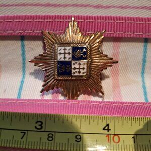 Vintage 50s or earlier Fleur de Lis Blue Enamel and Pearls Broche